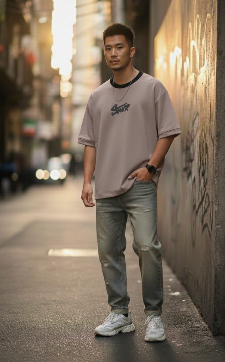 Heavy gsm 320 GSm Drop shoulder original P&B With Sleeve Rip